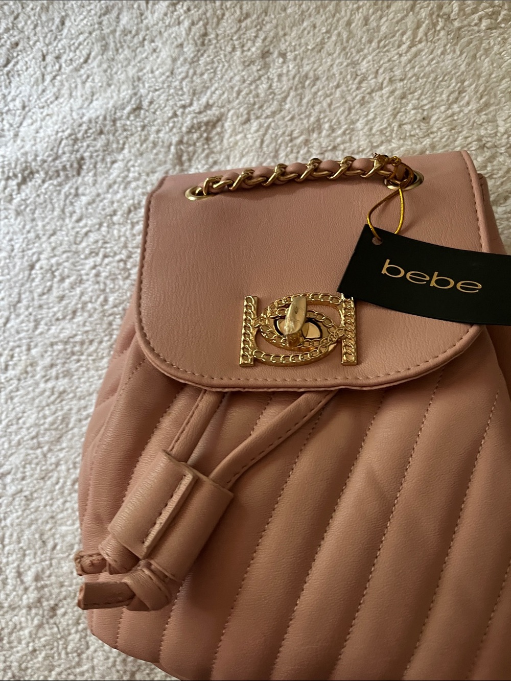 NWT bebe Blush Quilted Backpack with Gold Chain & Turn-Lock